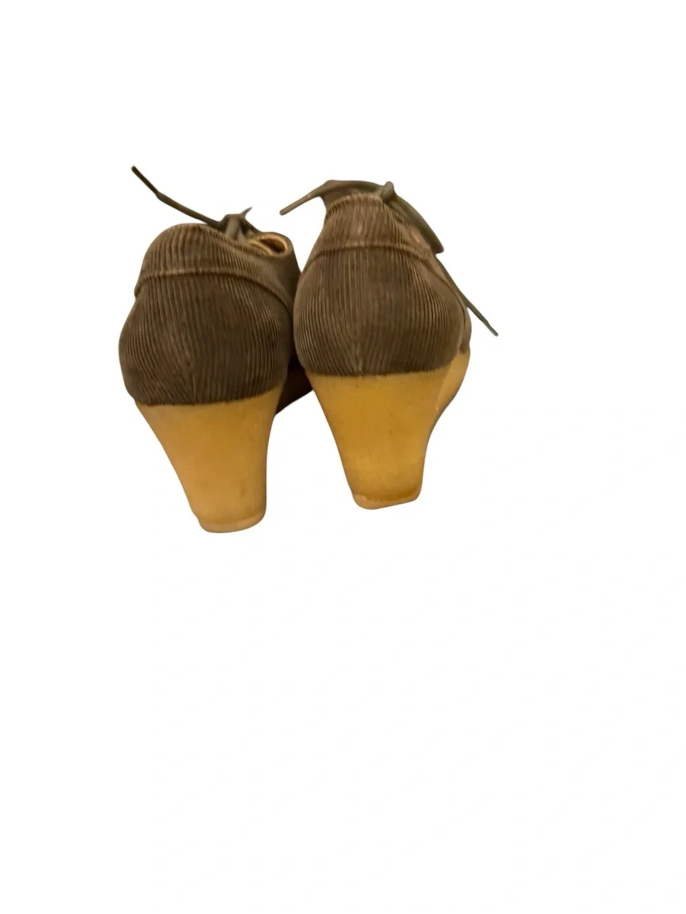 Vintage Clarks Originals Olive Green Tulip Vogue Corduroy Wedge Mary Jane